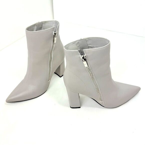 Marc Fisher GABBLE Sleek Gray Leather Side Zip Pointed Toe Block Heeled Boots - Picture 6 of 15